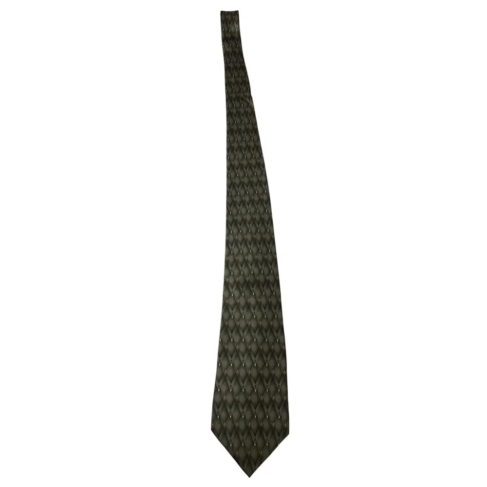 Savile Row Necktie Mens Olive Green‎ Diamond Geometric Silk Professional Classic